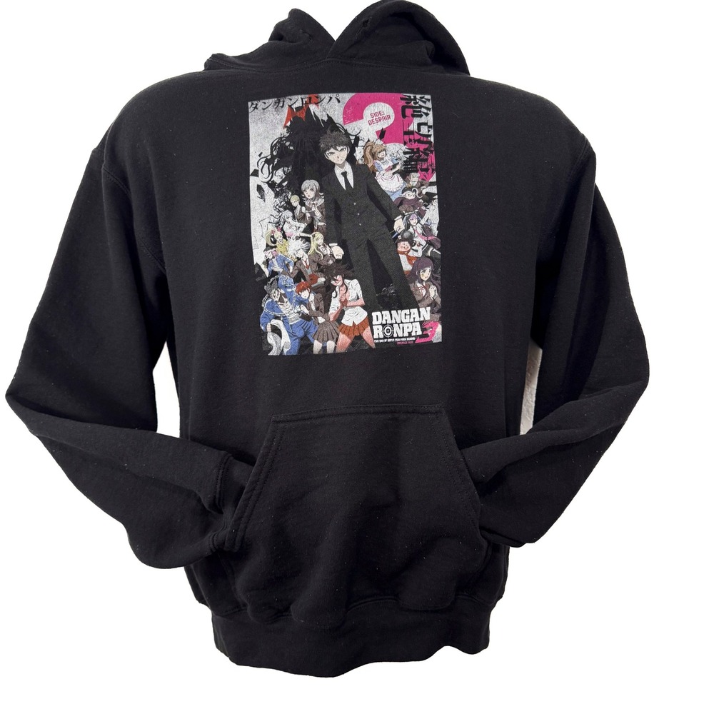Danganronpa Anime Hoodie Graphic Print Pullover Sweatshirt Black Small
